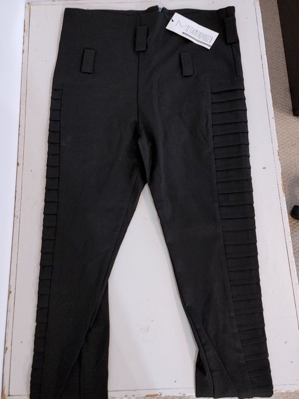 2XL black Metamorphoza high-rise moto leggings with pleated side panels (new!)